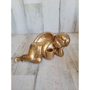 Angel candle stick holder golden rustic xmas figure decor